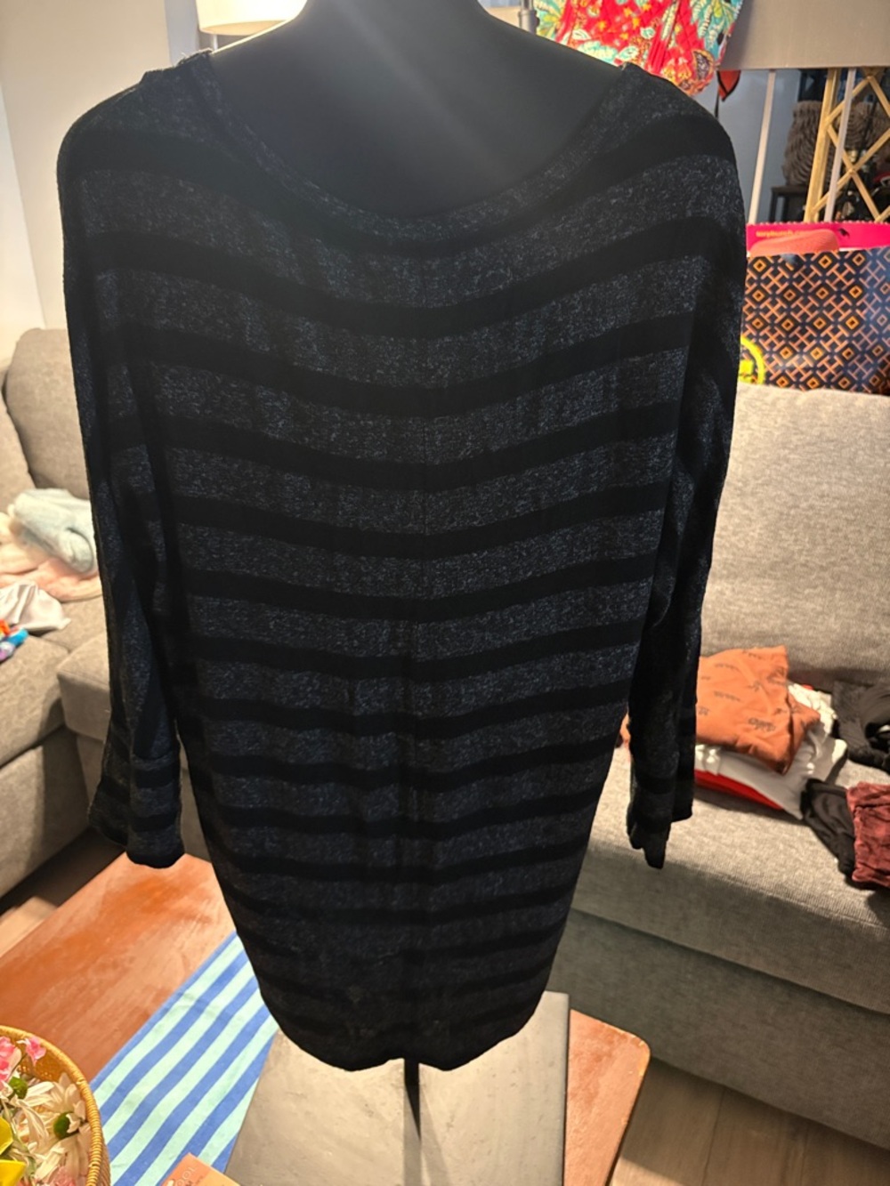 Mi Black and Gray Striped Long Sleeve Scoop Top - Picture 3 of 3
